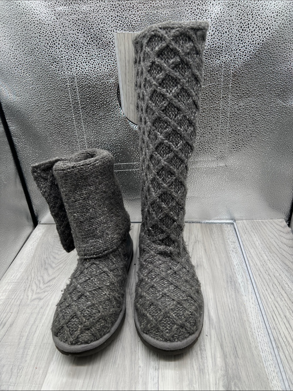 UGG Australia Womens Lattice Cardy Knit Knee High Boots Light Gray 3066 Size 8